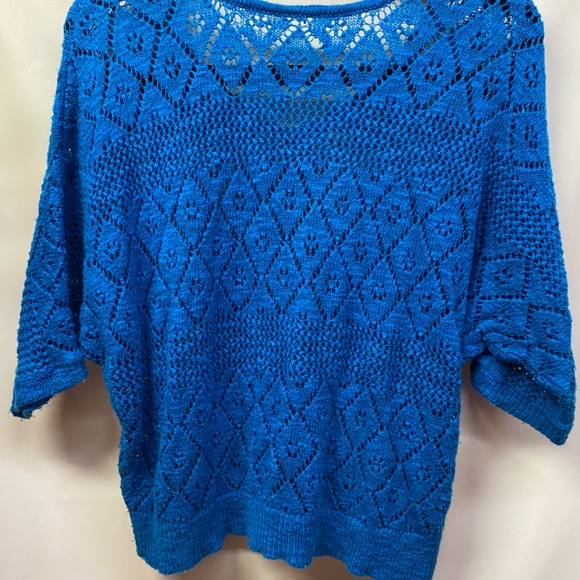 Blue open weave, crochet, eyelet sweater  Size L - Picture 3 of 7